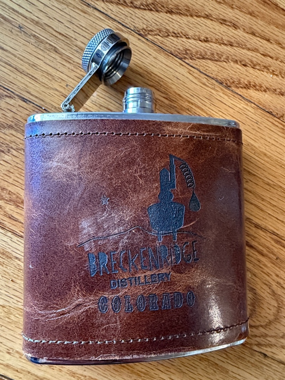 Breckenridge Distillery Colorado 6oz stainless steel leather flask